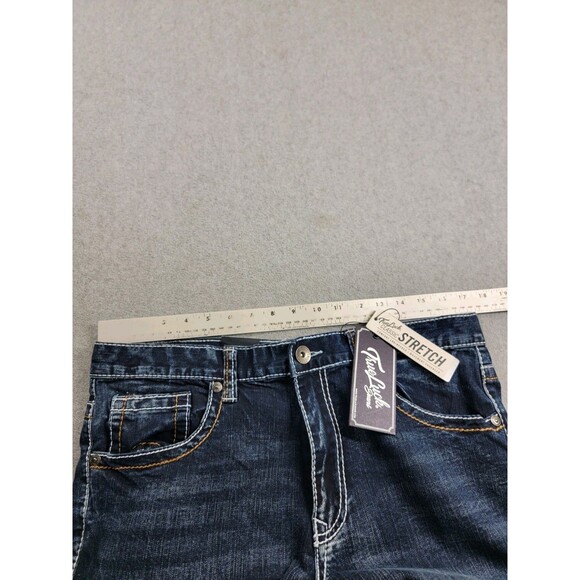 True Luck Jeans Mens 34x30 Boot Dark Blue Thick Stitch Mid Stretch Western NEW - Picture 8 of 16